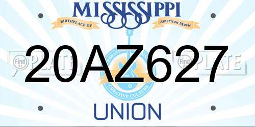 20AZ627 Mississippi License Plate