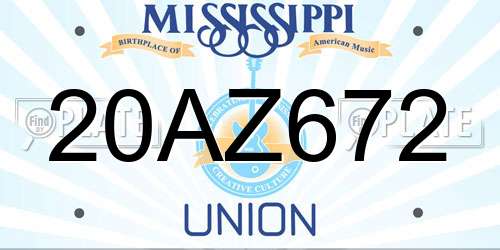 20AZ672 Mississippi License Plate
