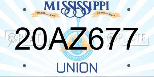 20AZ677 Mississippi License Plate