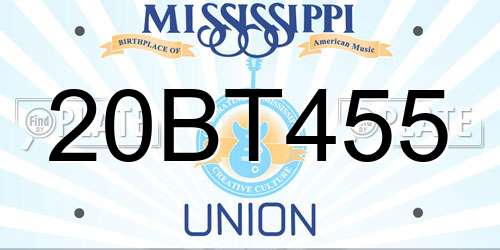 20BT455 Mississippi License Plate