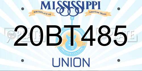 20BT485 Mississippi License Plate