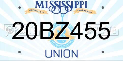 20BZ455 Mississippi License Plate
