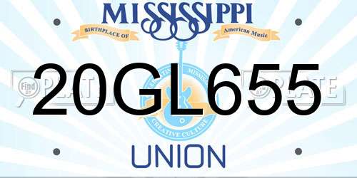 20GL655 Mississippi License Plate