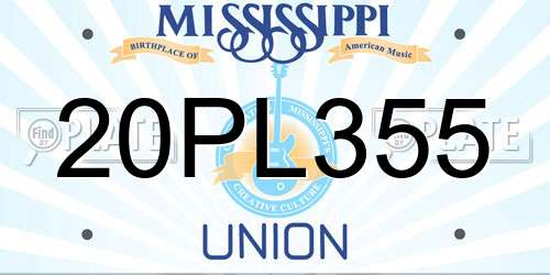 20PL355 Mississippi License Plate