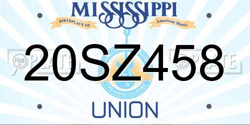 20SZ458 Mississippi License Plate