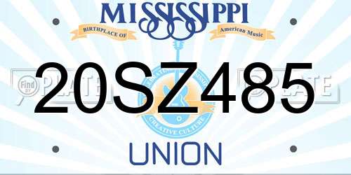 20SZ485 Mississippi License Plate