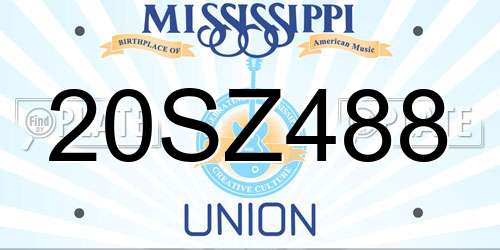 20SZ488 Mississippi License Plate