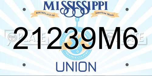 21239M6 Mississippi License Plate