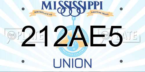 212AE5 Mississippi License Plate