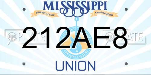 212AE8 Mississippi License Plate