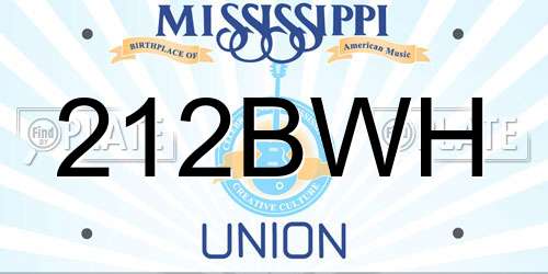 212BWH Mississippi License Plate