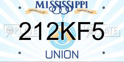 212KF5 Mississippi License Plate