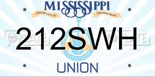 212SWH Mississippi License Plate