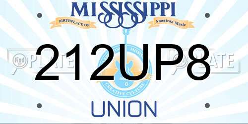 212UP8 Mississippi License Plate