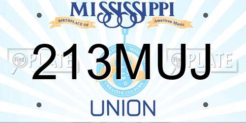 213MUJ Mississippi License Plate