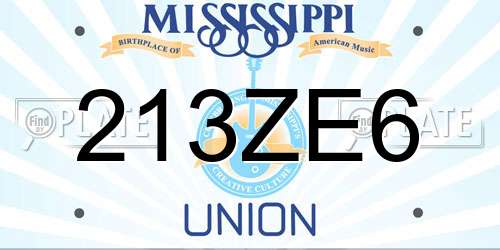 213ZE6 Mississippi License Plate