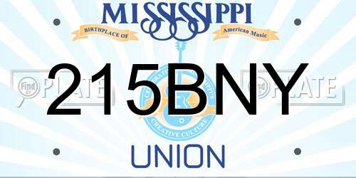 215BNY Mississippi License Plate