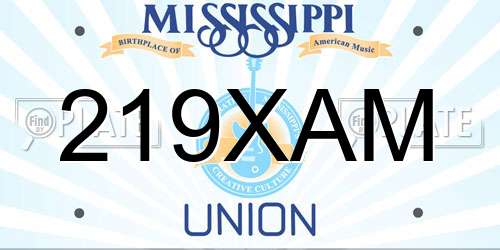 219XAM Mississippi License Plate