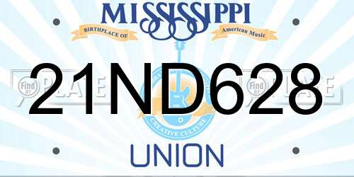 21ND628 Mississippi License Plate