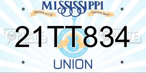 21TT834 Mississippi License Plate