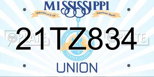 21TZ834 Mississippi License Plate