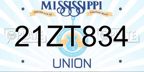 21ZT834 Mississippi License Plate
