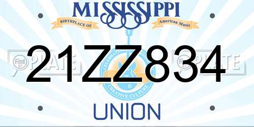 21ZZ834 Mississippi License Plate