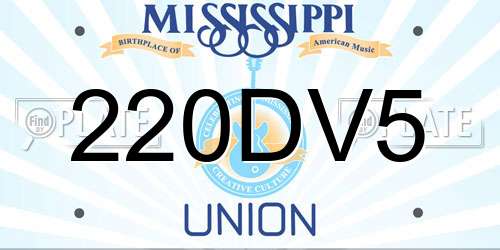 220DV5 Mississippi License Plate