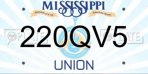 220QV5 Mississippi License Plate