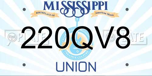 220QV8 Mississippi License Plate