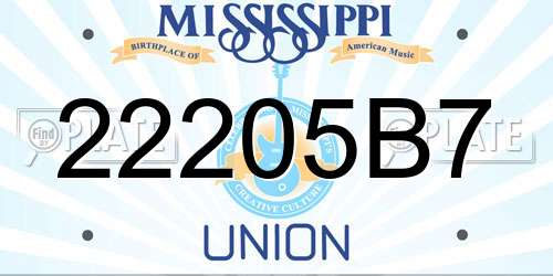 22205B7 Mississippi License Plate
