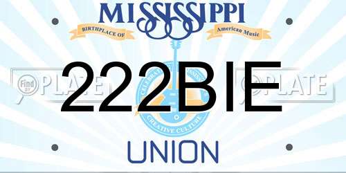 222BIE Mississippi License Plate