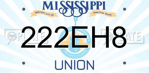 222EH8 Mississippi License Plate