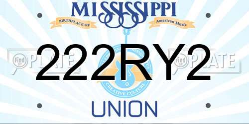 222RY2 Mississippi License Plate