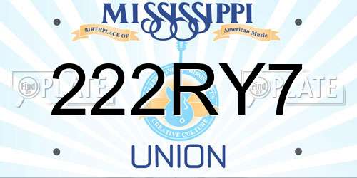 222RY7 Mississippi License Plate
