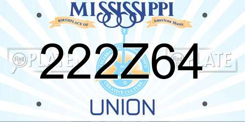 222Z64 Mississippi License Plate