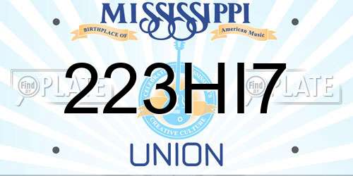 223HI7 Mississippi License Plate