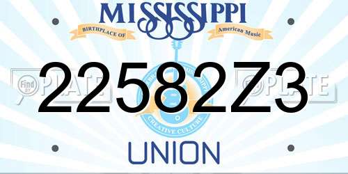 22582Z3 Mississippi License Plate