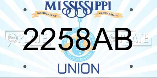 2258AB Mississippi License Plate