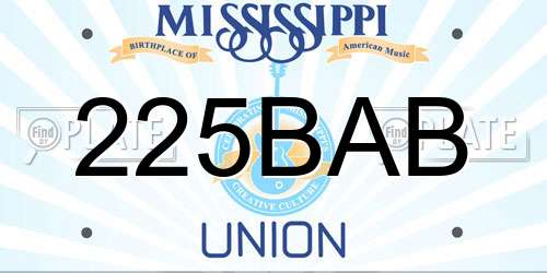 225BAB Mississippi License Plate