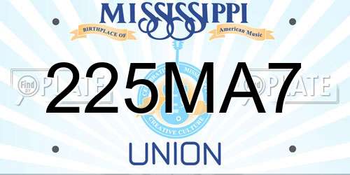 225MA7 Mississippi License Plate
