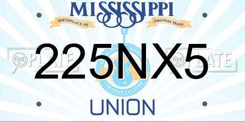 225NX5 Mississippi License Plate