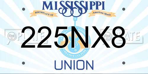 225NX8 Mississippi License Plate