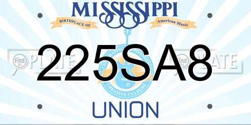 225SA8 Mississippi License Plate
