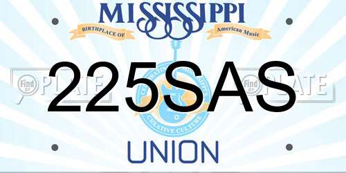 225SAS Mississippi License Plate