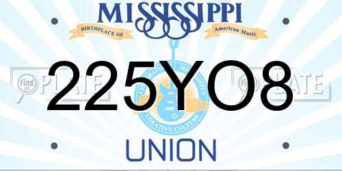 225YO8 Mississippi License Plate
