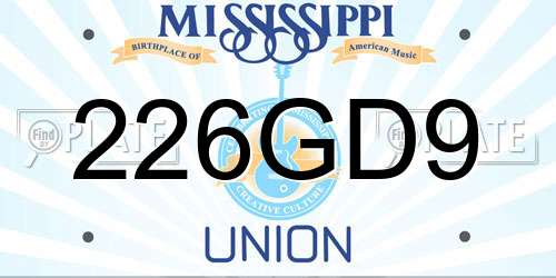 226GD9 Mississippi License Plate
