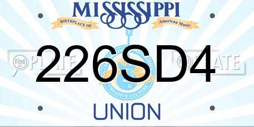 226SD4 Mississippi License Plate