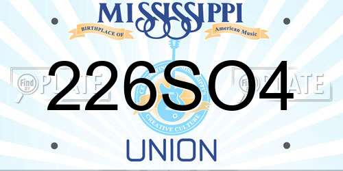 226SO4 Mississippi License Plate