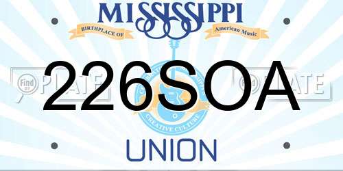 226SOA Mississippi License Plate